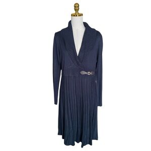 Jessica Howard Women’s Navy Knit Sweater Dress Shawl Collar Long Sleeves Size XL